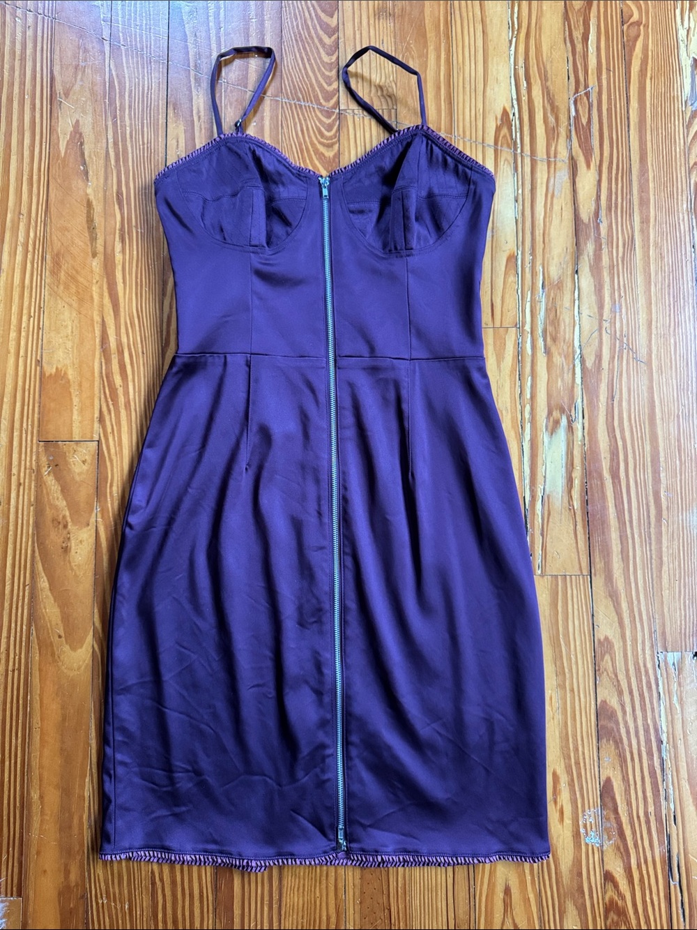 Vintage Betsey Johnson Evening Purple Satin Zip Dress Size S Bustier Corset Y2K